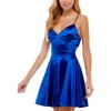 City Studio Juniors Womens Satin Flare Mini Dress In Blue