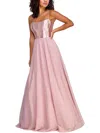 City Studio Juniors Womens Satin Glitter Evening Dress In Pink