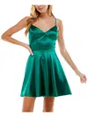 City Studio Juniors Womens Satin Lace-up Fit & Flare Dress In Multi