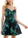 City Studio Juniors Womens Sequined Mini Fit & Flare Dress In Black