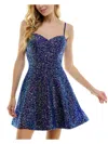 CITY STUDIO JUNIORS WOMENS SEQUINED MINI FIT & FLARE DRESS