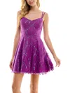 CITY STUDIO JUNIORS WOMENS SEQUINED MINI FIT & FLARE DRESS