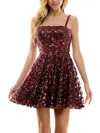 CITY STUDIO JUNIORS WOMENS SEQUINED MINI FIT & FLARE DRESS