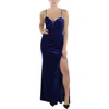 City Studio Juniors Womens Slit Velvet Evening Dress In Blue