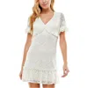 City Studio Juniors Womens V-neck Mini Fit & Flare Dress In White