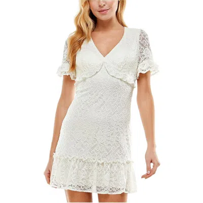 City Studio Juniors Womens V-neck Mini Fit & Flare Dress In White
