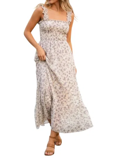 City Studio Lavender Floral Maxi Dress In White In Gray