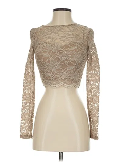 Pre-owned City Studio Long Sleeve Top Tan Mock Neckline Tops