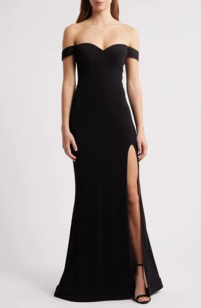 City Studio Off The Shoulder Trumpet Dress In Black