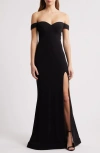 City Studio Off The Shoulder Trumpet Dress In Black/blush