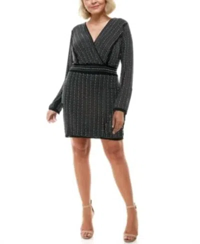 City Studio P. Social Beads Mini V-neck Dress In Black In Gray