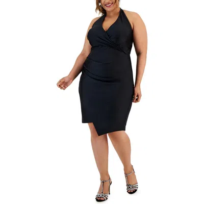 City Studio Plus Womens Asymmetrical Midi Halter Dress In Black