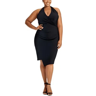 City Studio Plus Womens Asymmetrical Midi Halter Dress In Black