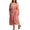 City Studio Plus Womens Drapey Satin Midi Dress In Multi