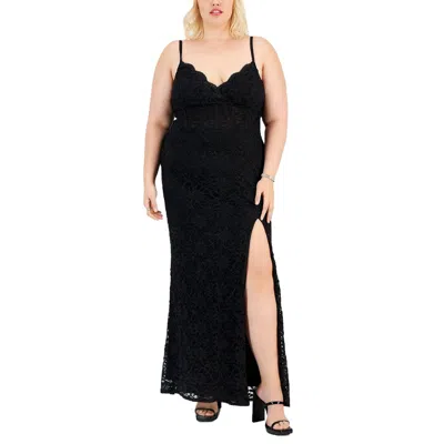 City Studio Plus Womens Lace Glitter Bodycon Dress In Black