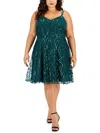 CITY STUDIO PLUS WOMENS SEQUINED KNEE LENGTH COCKTAIL AND PARTY DRESS