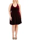 City Studio Plus Womens Velvet Knee Length Cocktail And Party Dress In Multi