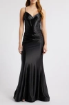 City Studio Satin Trumpet Dress In Black