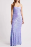 City Studio Sequin Mesh Trumpet Dress In Lavender