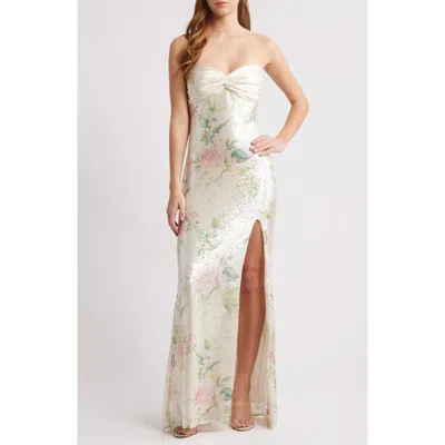 City Studio Strapless Sequin Dress In Ivory Pink Green