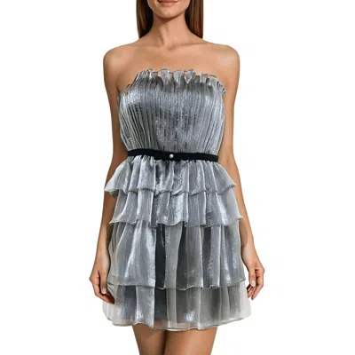 City Studio Womens Belted Polyester Mini Dress In Silver