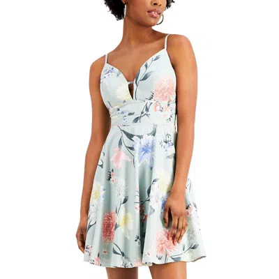 City Studio Womens Floral Print Short Fit & Flare Dress In Multi