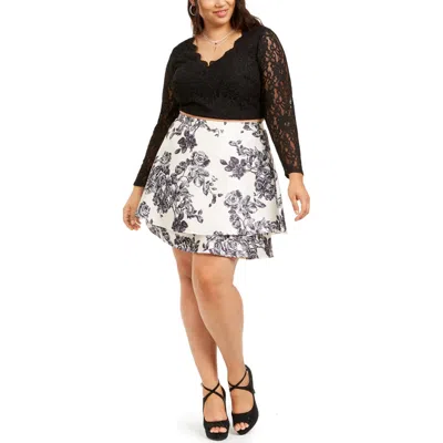 City Studio Womens Lace Floral Two Piece Dress In Black