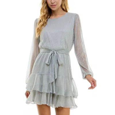 City Studio Womens Mini Metallic Fit & Flare Dress In Silver