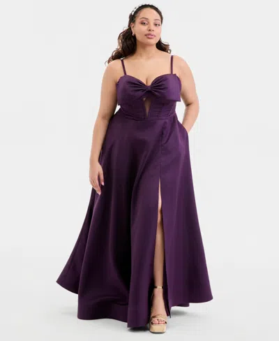 City Studios Created For Macy's,  Trendy Plus Size Bow-trim Corset Ball Gown In Purple