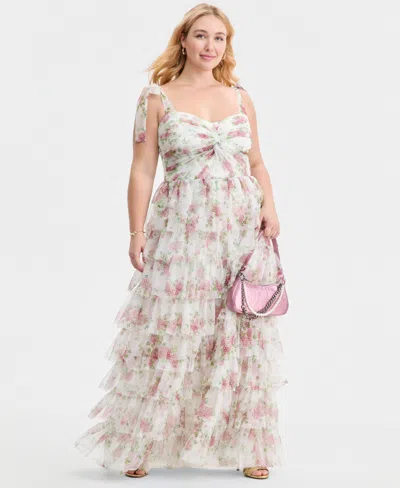 City Studios Created For Macy's,  Trendy Plus Size Glitter-dot Tiered Gown In Neutral
