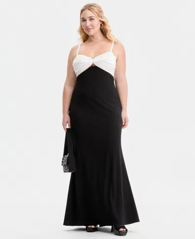 City Studios Created For Macy's,  Trendy Plus Size Ruched-bust Mermaid Gown In White