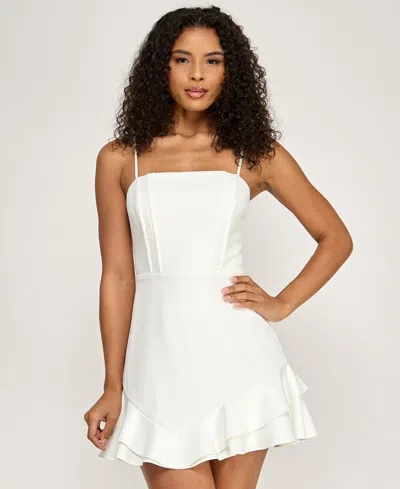 City Studios Junior's Ruffle Hem Square Neck Dress In Multi