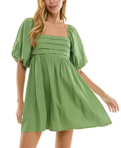 City Studios Juniors' Balloon-sleeve Babydoll Dress In Sage