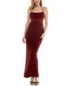 City Studios Juniors' Bead Embellished Cowlneck Sleeveless Gown In Oxblood