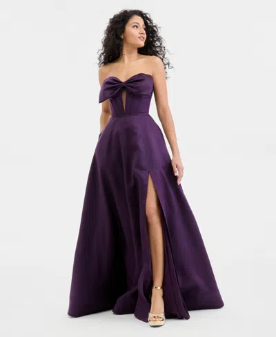 City Studios Juniors' Bow-front Keyhole-cutout Gown, Created For Macy's In Purple