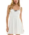 City Studios Juniors' Contrast-trim Sleeveless Fit & Flare Mini Dress In Ivory