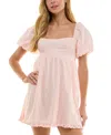 City Studios Juniors' Cotton Eyelet Babydoll Dress In Pink