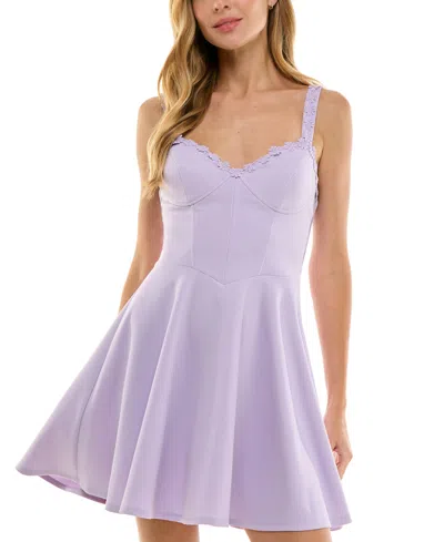 City Studios Juniors' Daisy-trim Sleeveless Fit & Flare Mini Dress In Pale Lavender