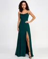 City Studios Juniors' Drape-neck Faux-peal-strap Gown In Deep Forest