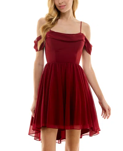 City Studios Juniors' Draped Off-the-shoulder Fit & Flare Dress In Red