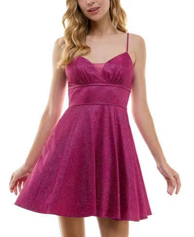 City Studios Juniors' Embellished Glitter Sleeveless Fit & Flare Dress In Med.magent