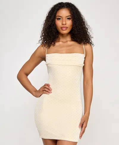 City Studios Juniors' Embellished Knit Bodycon Dress In Nude