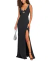 City Studios Juniors' Embellished-neck Side-slit Gown, Created For Macy's In Black