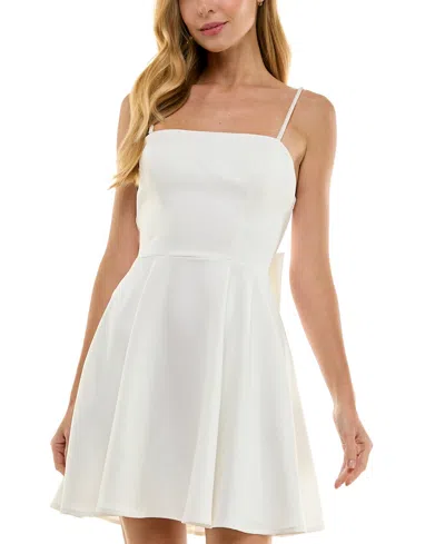 City Studios Juniors' Embellished-strap Bow-back Dress In Ivory