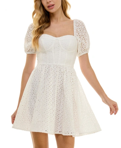 City Studios Juniors' Embroidered-eyelet Square-neck Dress In Ivory