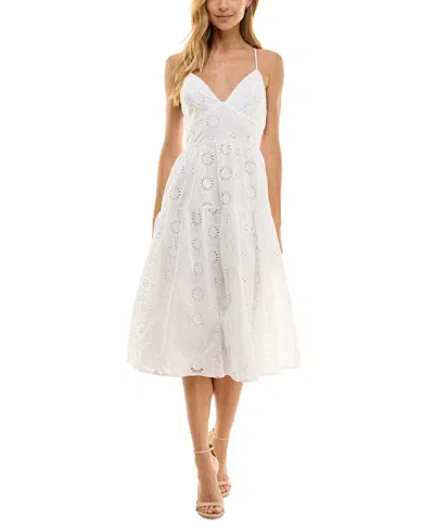 City Studios Juniors' Eyelet Back-tie Midi Dress In White