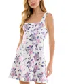 City Studios Juniors' Floral Print Sleeveless Fit & Flare Mini Dress In Ivory,purple