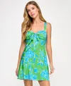 City Studios Juniors' Floral-print Tie-front A-line Dress
