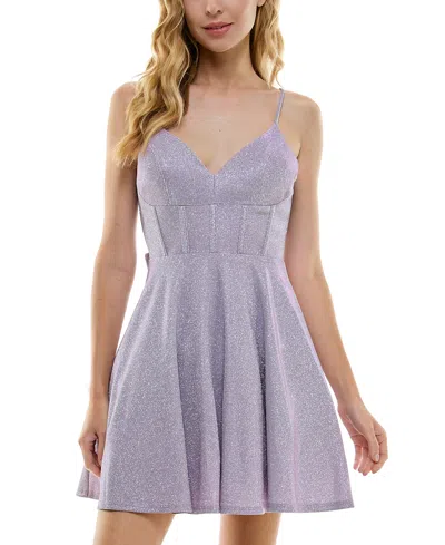 City Studios Juniors' Glitter Bow Sleeveless Fit & Flare Dress In Med Lavend