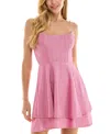 City Studios Juniors' Glitter Embellished-strap Fit & Flare Mini Dress In Pink